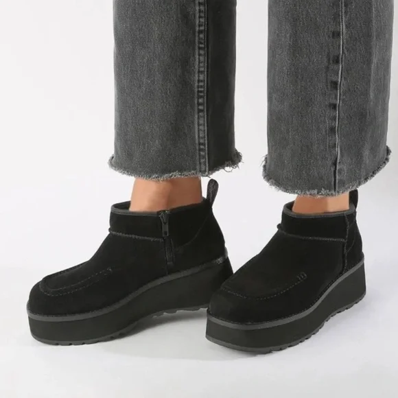UGG Women’s Platform Suede Ankle Boots Black Size 7.5 – Chunky Lug Sole, New - Picture 1 of 10
